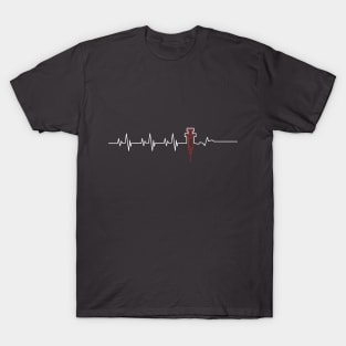 Heartbeat Heart Monitor - Flatline - Myocarditis Awareness - Red Syringe T-Shirt